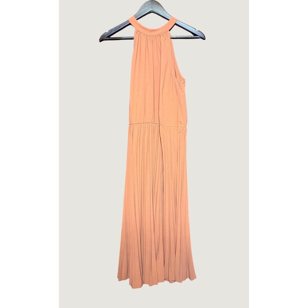 NWT Kirundo Pleated Midi Dress Women Medium Orange Halter Neck Sleeveless 7127